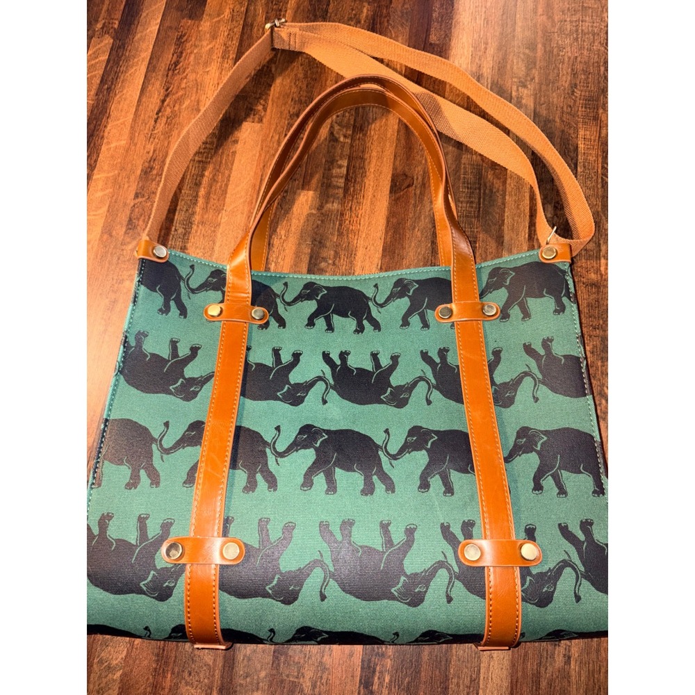 ModCloth Camp Director Canvas Tote Bag RARE ELEPHANT AOP Satchel Purse Messenger